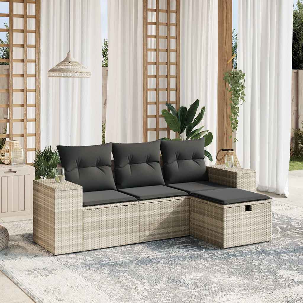 vidaXL 4-delige Loungeset met kussens poly rattan zwart