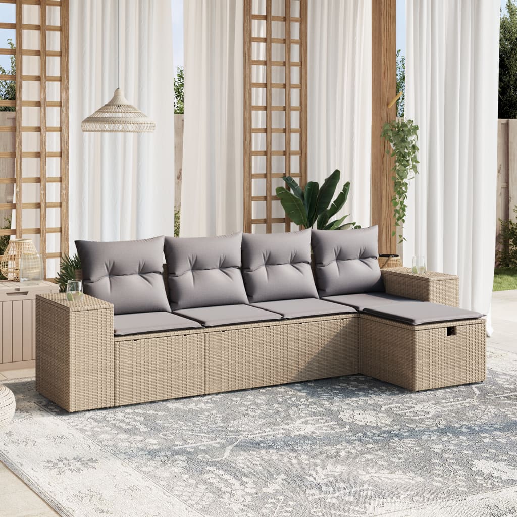 vidaXL 5-delige Loungeset met kussens poly rattan zwart