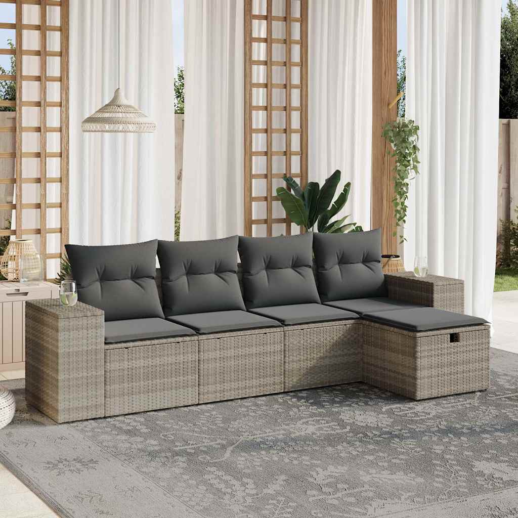 vidaXL 5-delige Loungeset met kussens poly rattan zwart