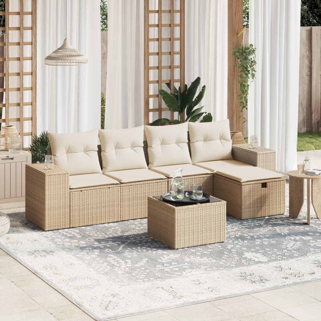 vidaXL 5-delige Loungeset met kussens poly rattan zwart