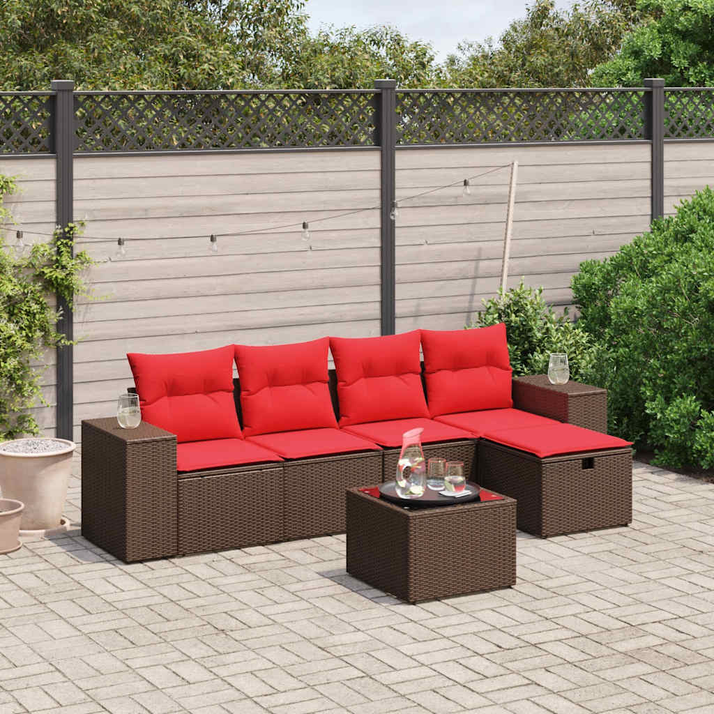 vidaXL 6-delige tuinbankset met kussens, bruin polyrotan