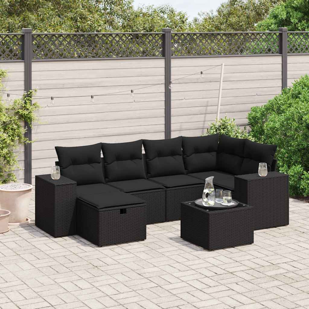 vidaXL 6-Piece Lounge Set with Cushions Poly Rattan Black