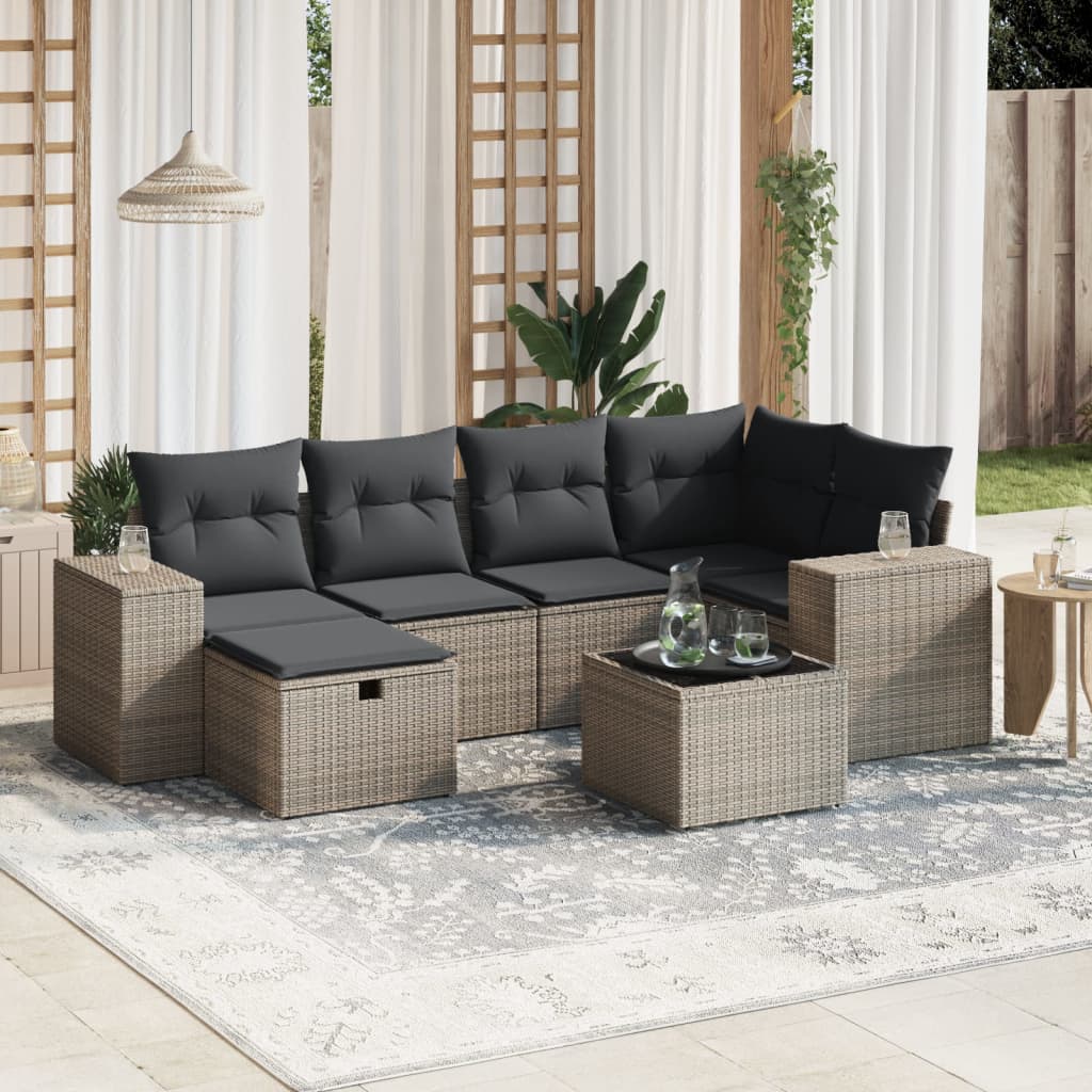 vidaXL 6-Piece Lounge Set with Cushions Poly Rattan Black