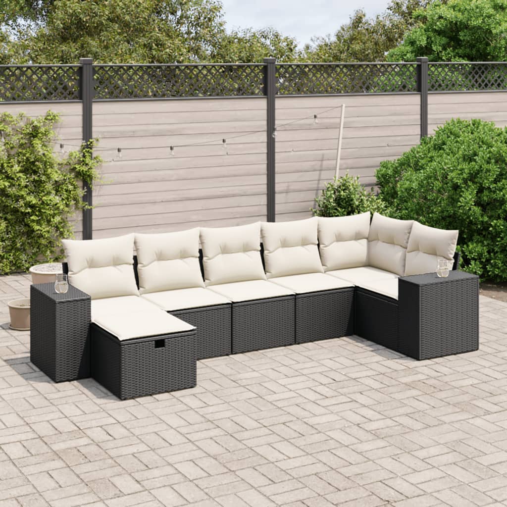 vidaXL 7-delige Loungeset met kussens poly rattan zwart