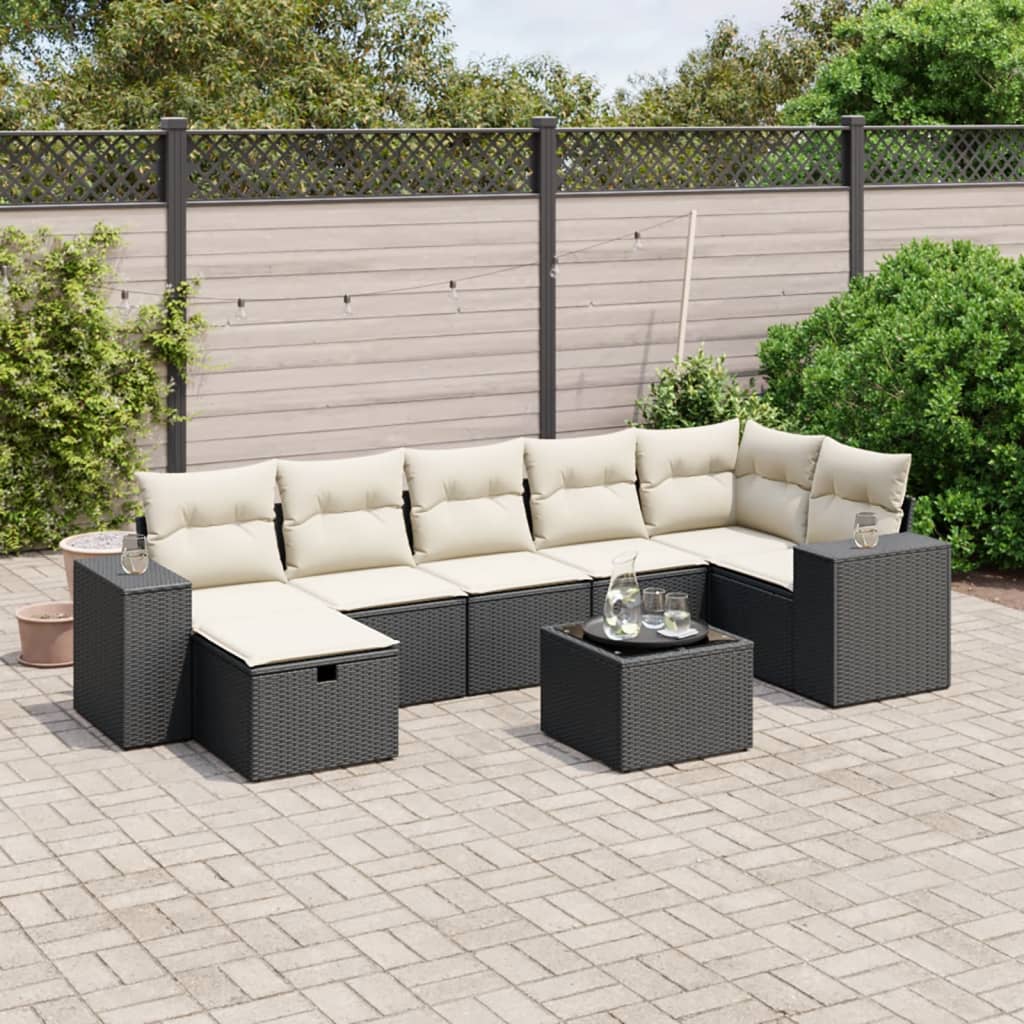 vidaXL 7-delige Loungeset met kussens poly rattan zwart
