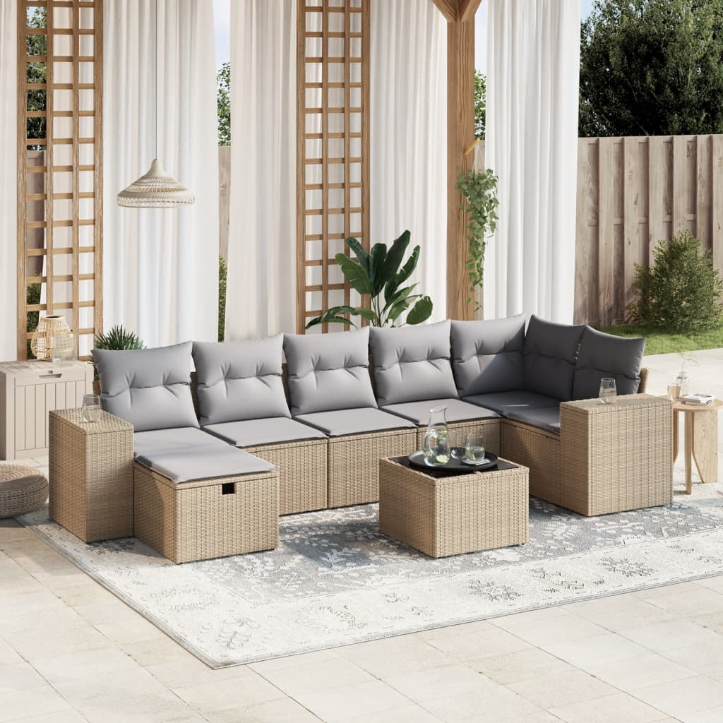 vidaXL 7-delige Loungeset met kussens poly rattan zwart