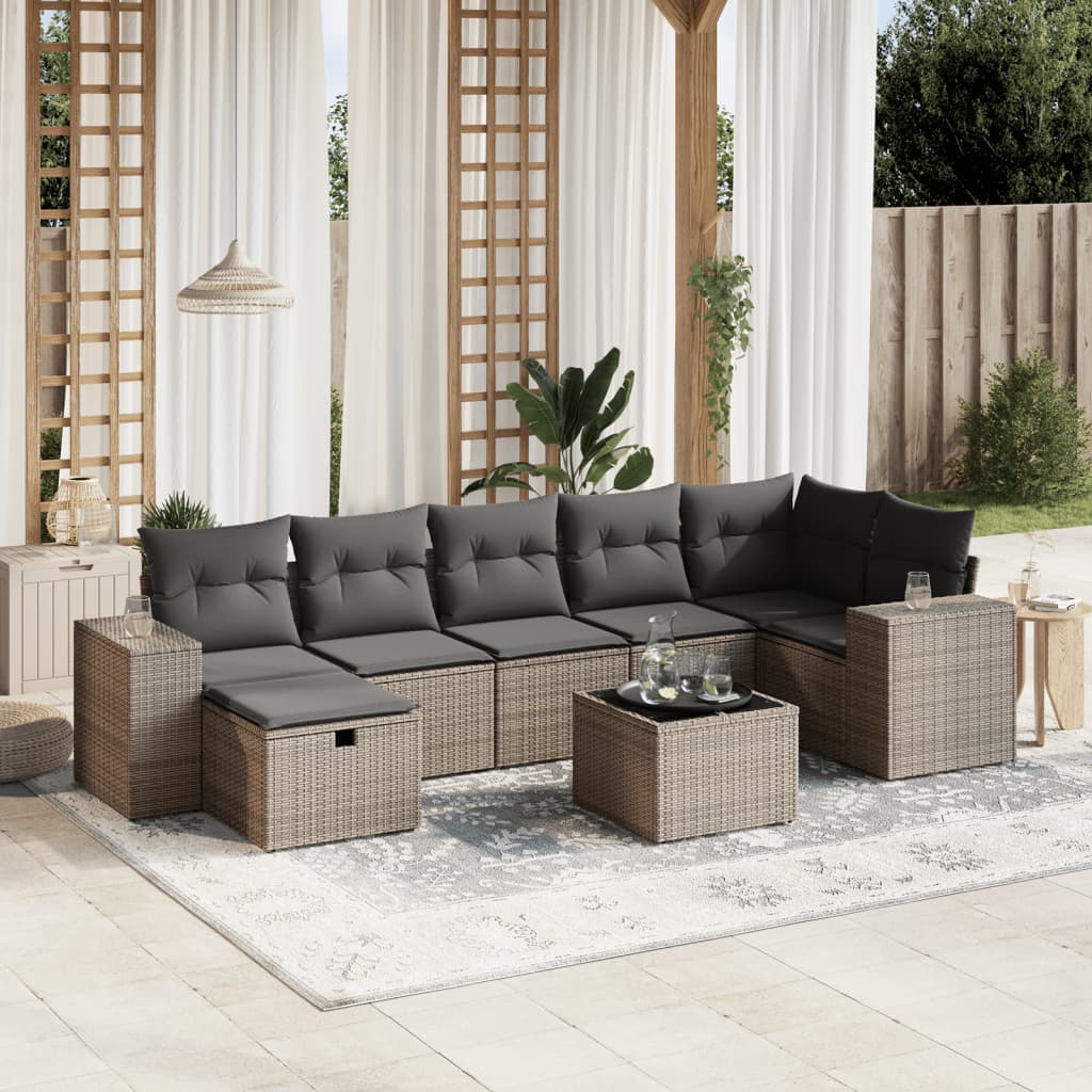 vidaXL 7-delige Loungeset met kussens poly rattan zwart