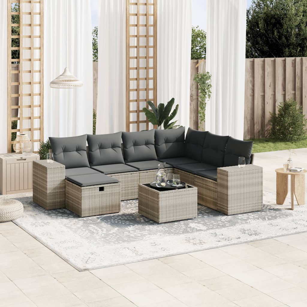 vidaXL 7-delige Loungeset met kussens poly rattan zwart