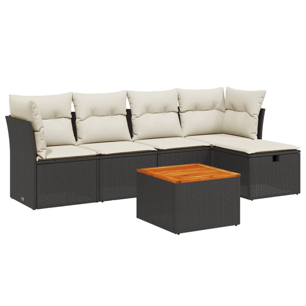 vidaXL 6-delige Loungeset met kussens poly rattan zwart