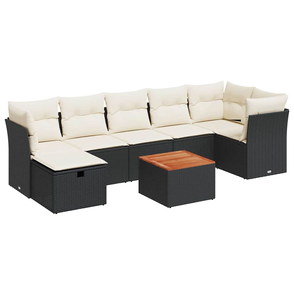 vidaXL 8-Piece Poly Rattan Lounge Set with Cushions Black