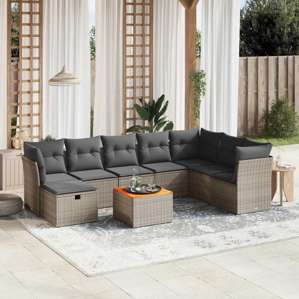 vidaXL 9-piece Garden Lounge Set with Cushions Poly Rattan Black