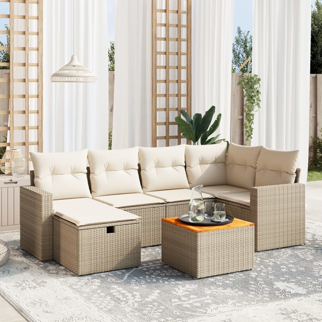 vidaXL 7-delige Loungeset met kussens poly rattan zwart