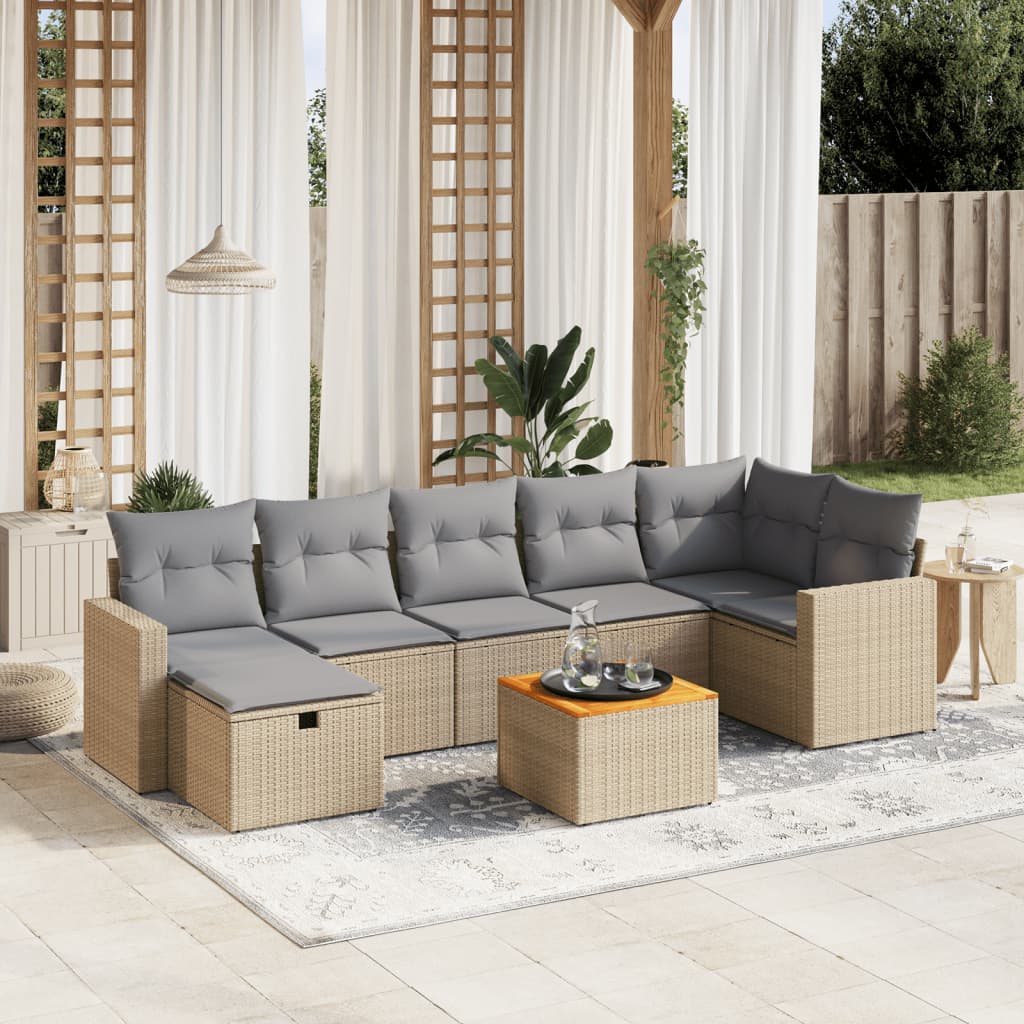 vidaXL 8-delige Loungeset met kussens poly rattan zwart