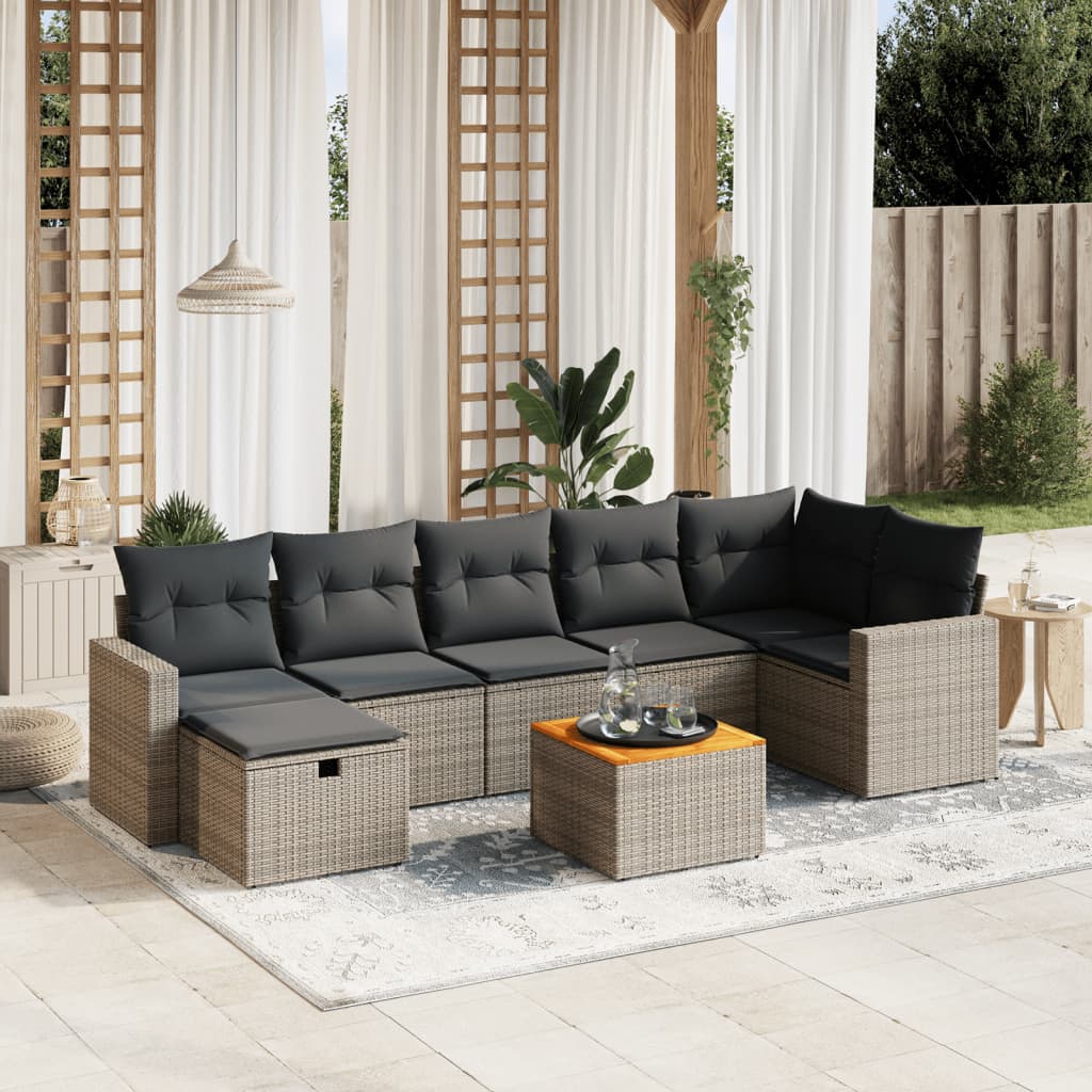 vidaXL 8-delige Loungeset met kussens poly rattan zwart