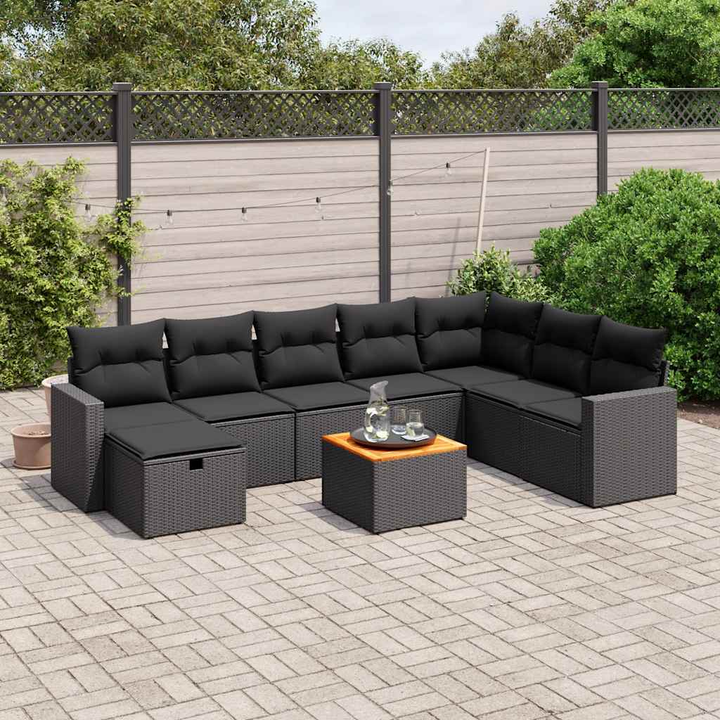 vidaXL 9-piece Poly Rattan Lounge Set with Cushions Black