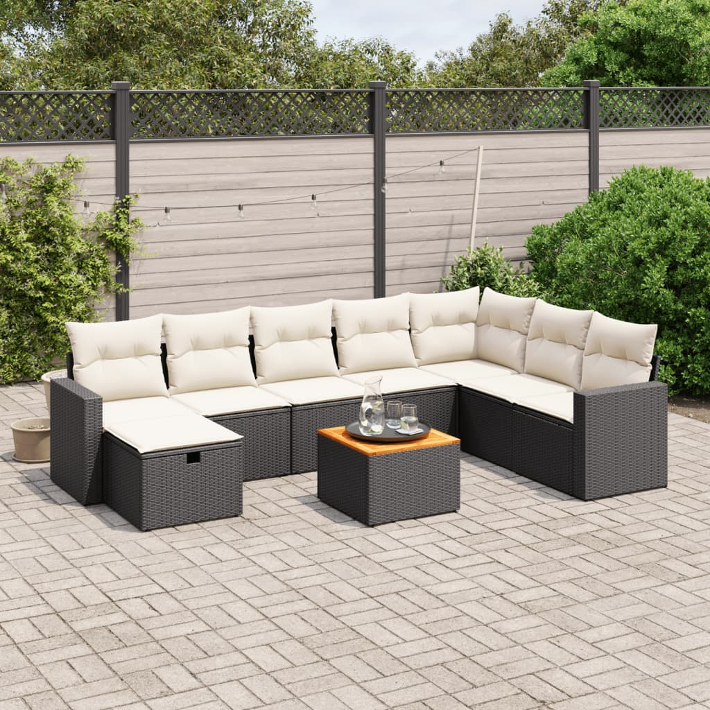 vidaXL 9-piece Poly Rattan Lounge Set with Cushions Black