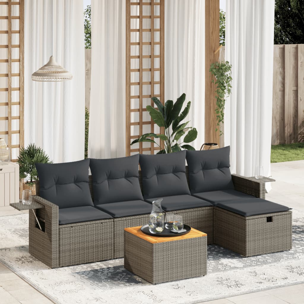 vidaXL 6-Piece Lounge Set with Cushions Poly Rattan Black