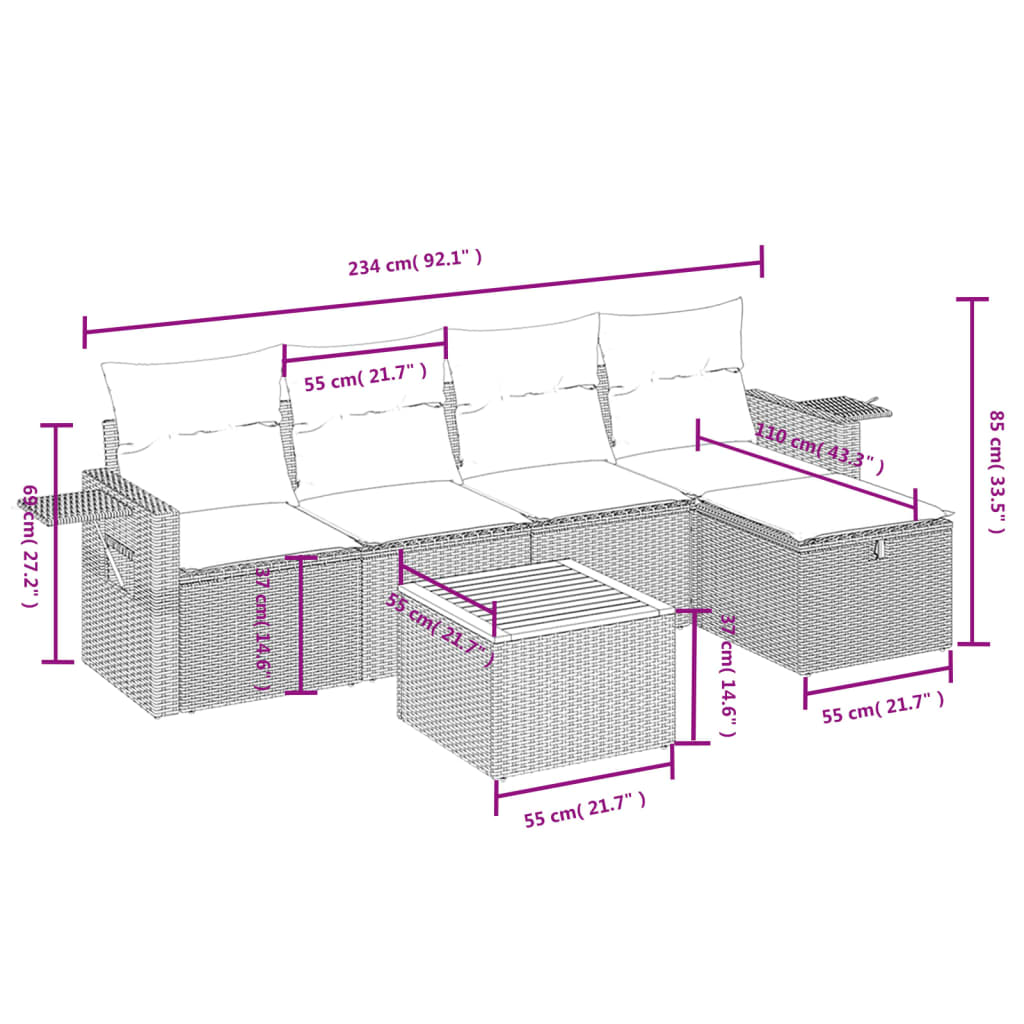 vidaXL 6-Piece Lounge Set with Cushions Poly Rattan Black
