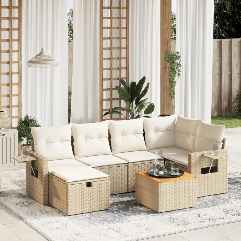 vidaXL 7-delige Loungeset met kussens poly rattan zwart