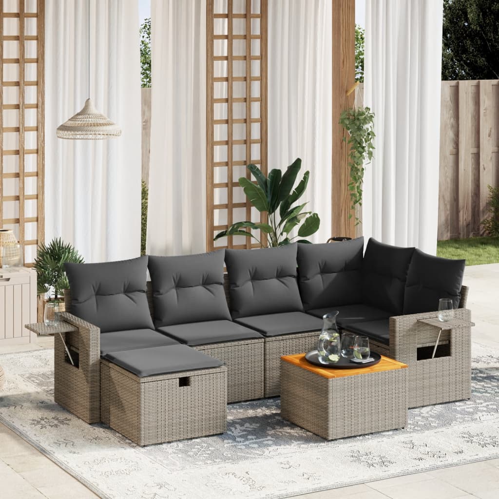 vidaXL 7-delige Loungeset met kussens poly rattan zwart