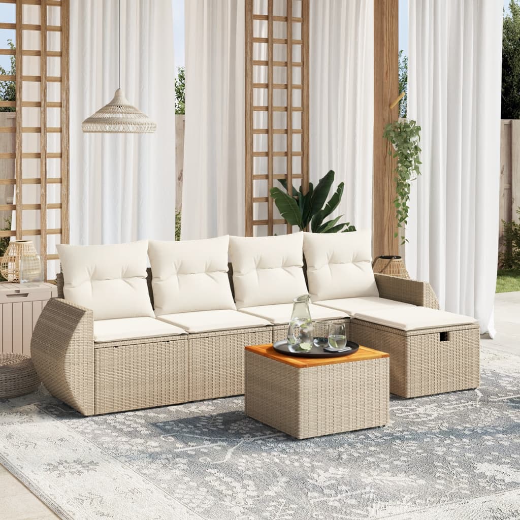 vidaXL 6-delige Loungeset met kussens poly rattan zwart
