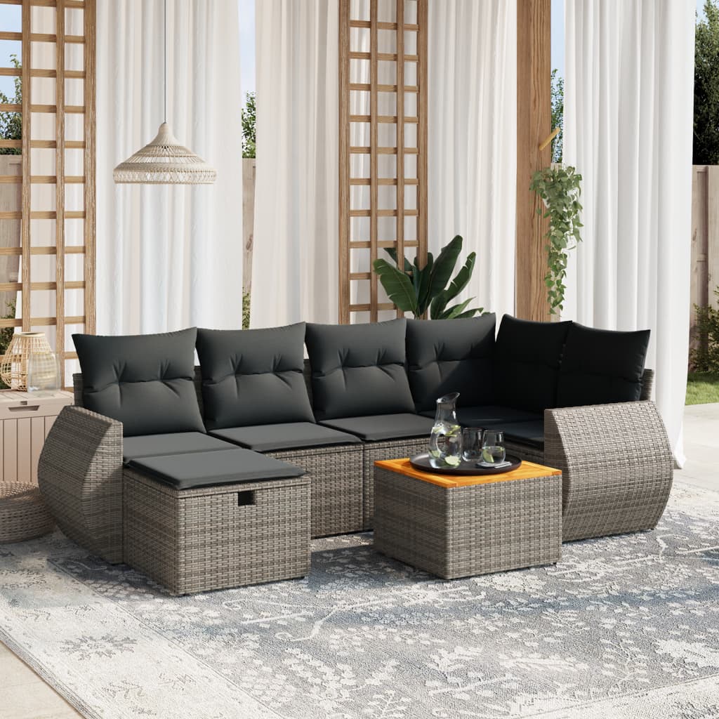 vidaXL 7-Piece Lounge Set with Cushions Poly Rattan Black