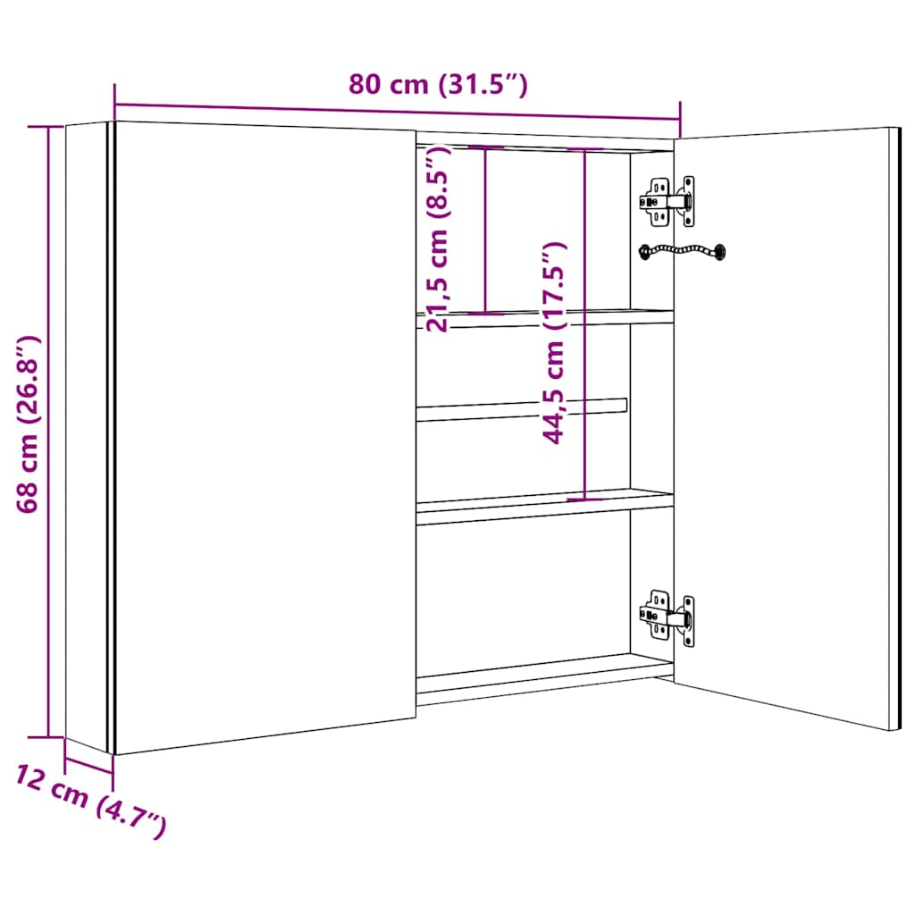vidaXL Badkamerkast met spiegel en LED 80x12x68 cm betongrijs