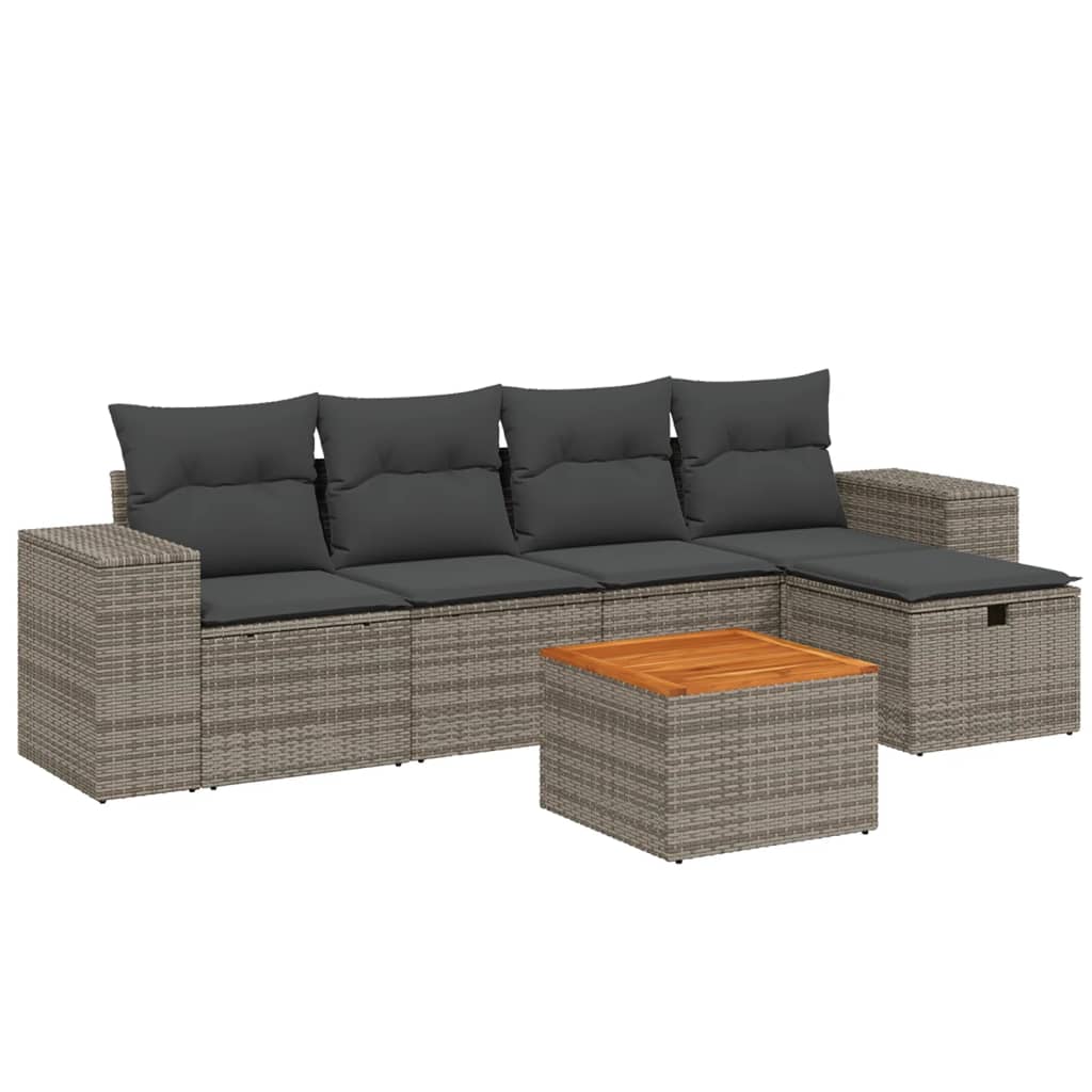 vidaXL 6-piece Lounge Set with cushions poly rattan black
