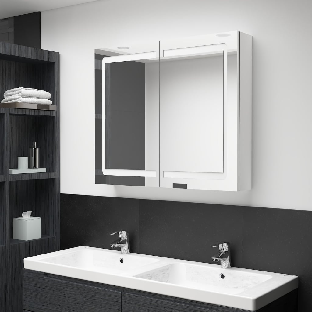 vidaXL Badkamerkast met spiegel en LED 80x12x68 cm betongrijs