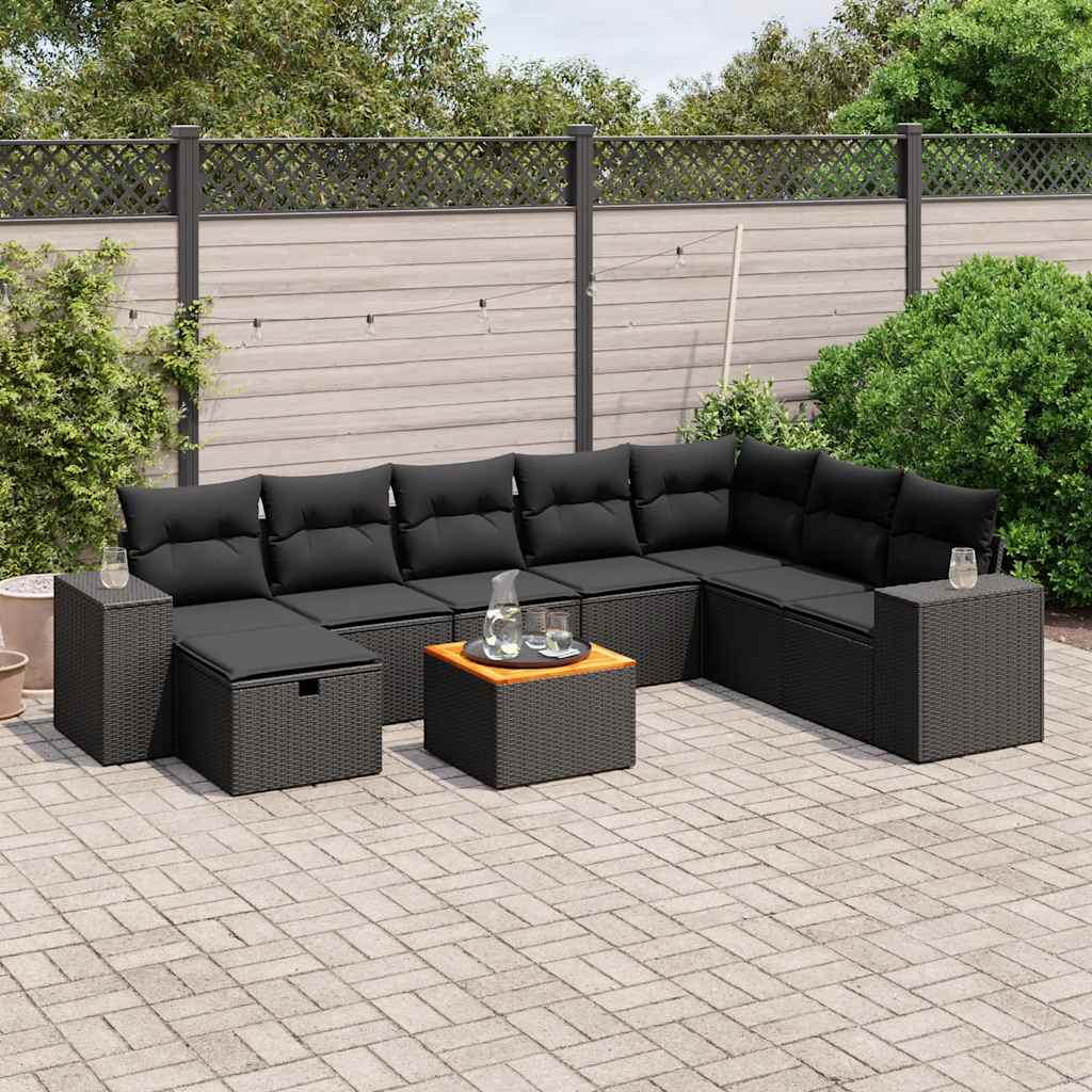 vidaXL 9-piece Lounge Set with Cushions Poly Rattan Black
