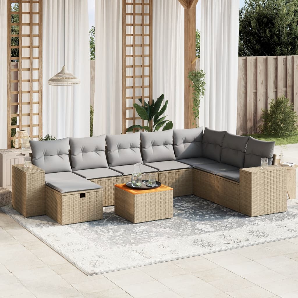 vidaXL 9-piece Lounge Set with Cushions Poly Rattan Black