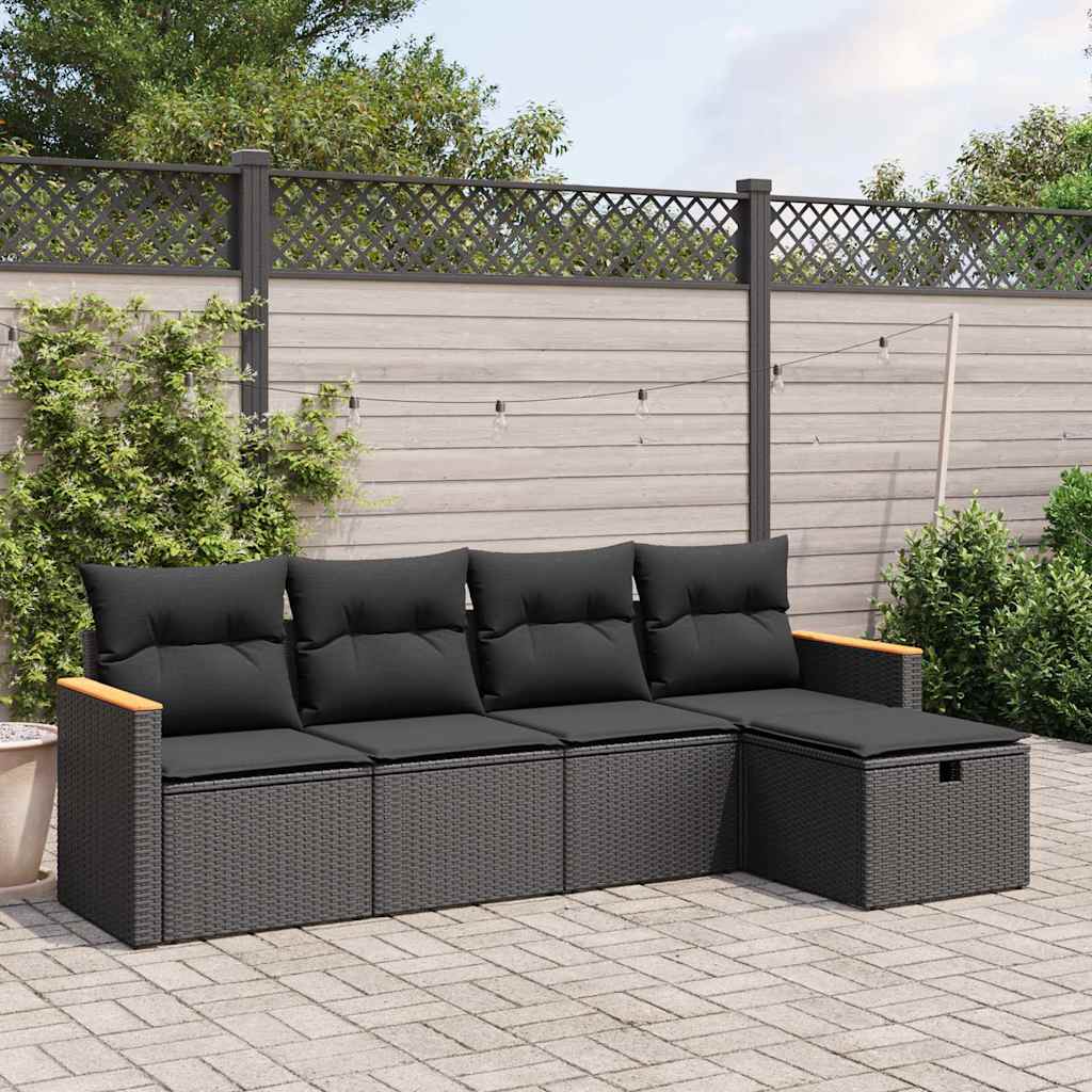 vidaXL 5-delige Loungeset met kussens poly rattan zwart
