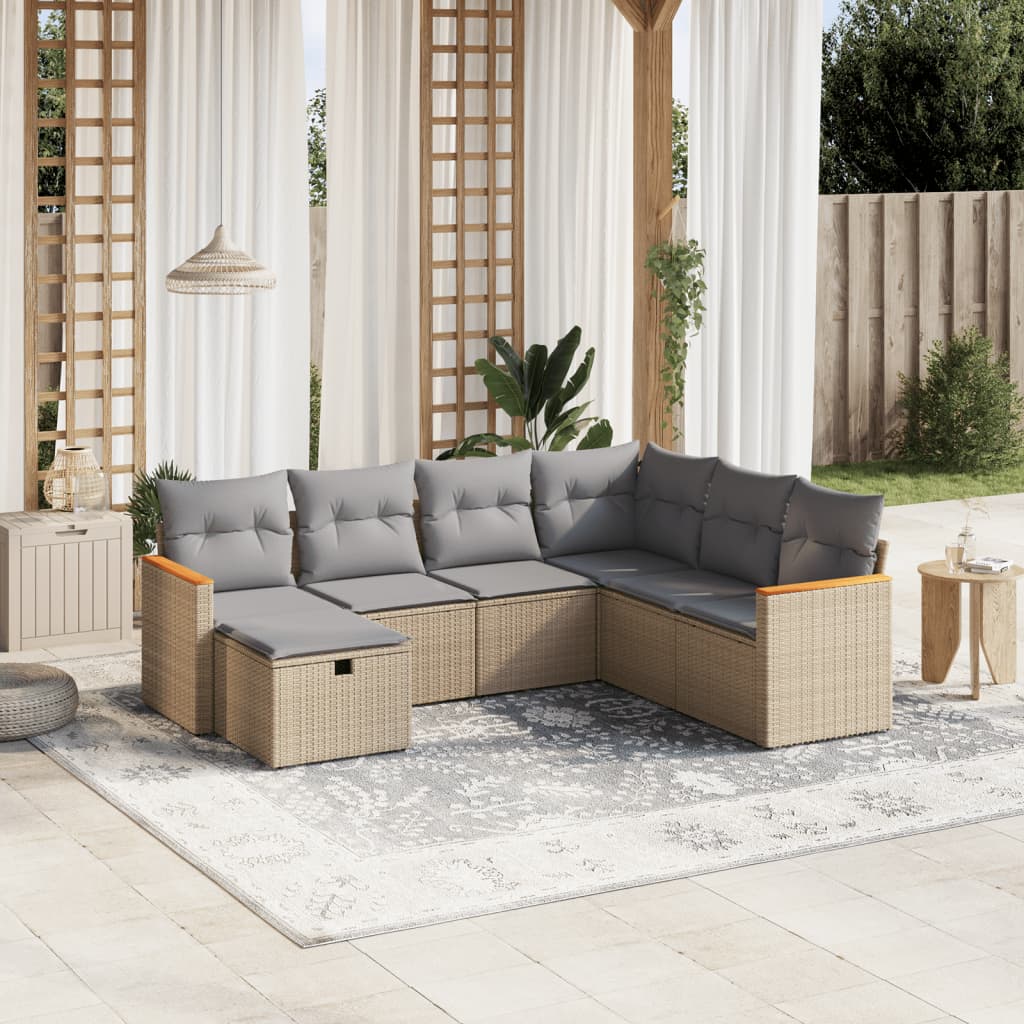 vidaXL 7-delige Loungeset met kussens poly rattan zwart