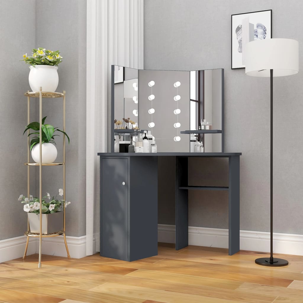 vidaXL Corner Dressing Table with LED Lighting White