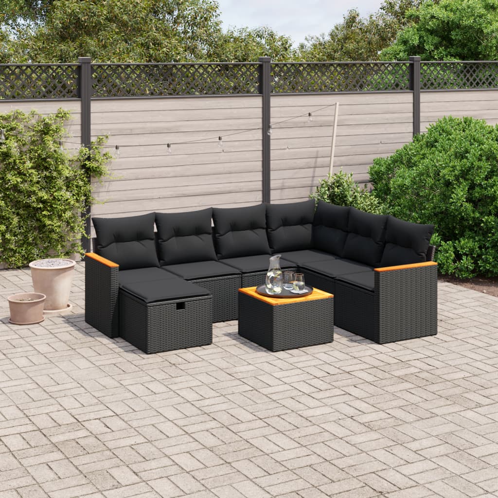 vidaXL 7-delige Loungeset met kussens poly rattan zwart