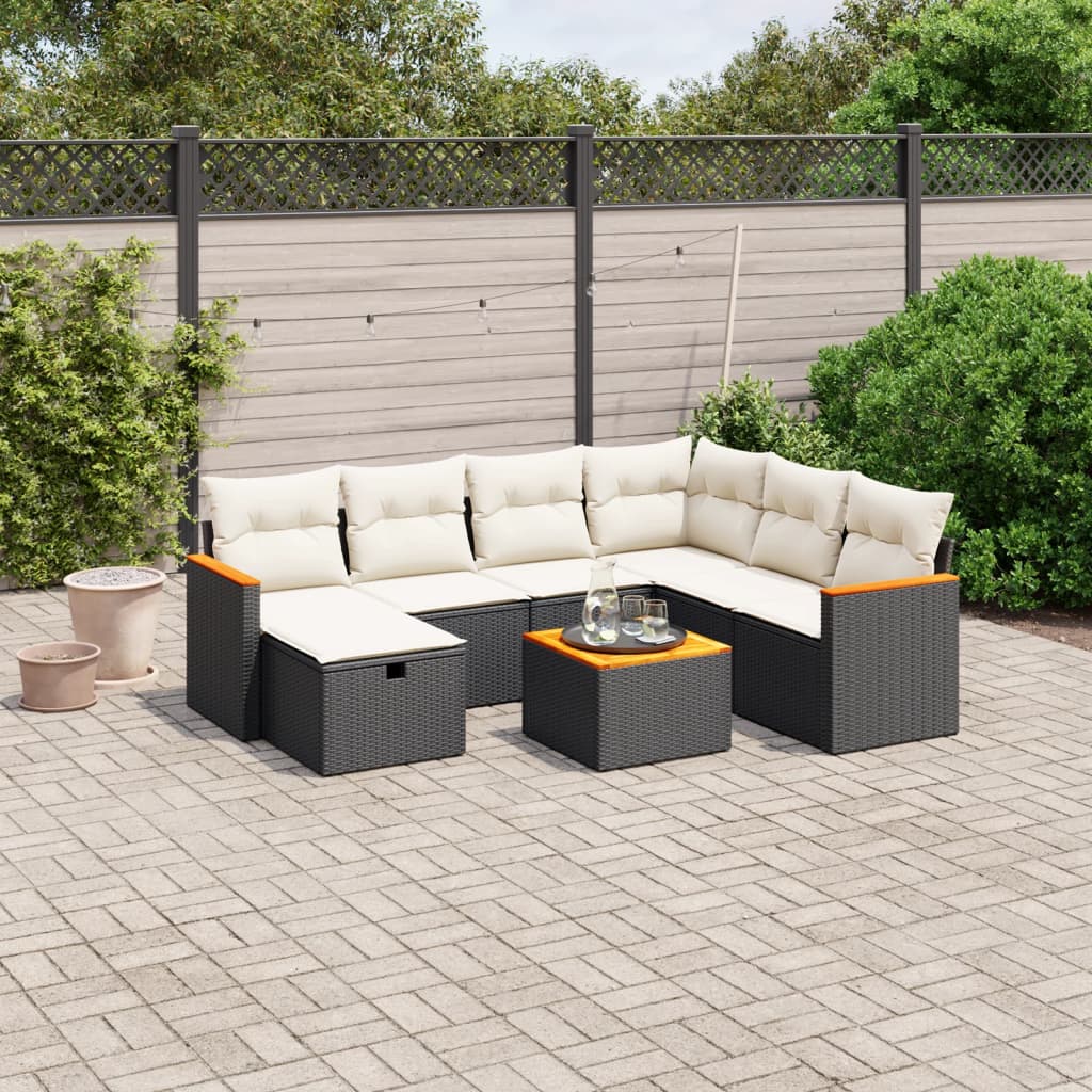 vidaXL 7-delige Loungeset met kussens poly rattan zwart