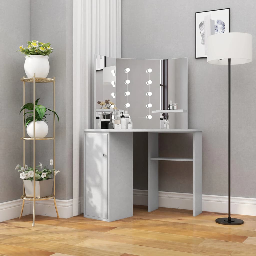 vidaXL Corner Dressing Table with LED Lighting White