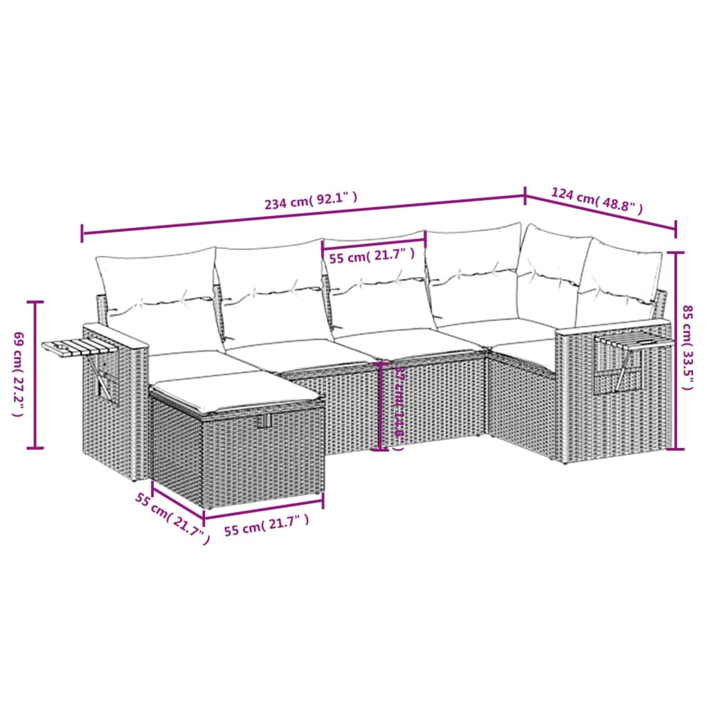 vidaXL 6-piece Lounge Set with Cushions Poly Rattan Black