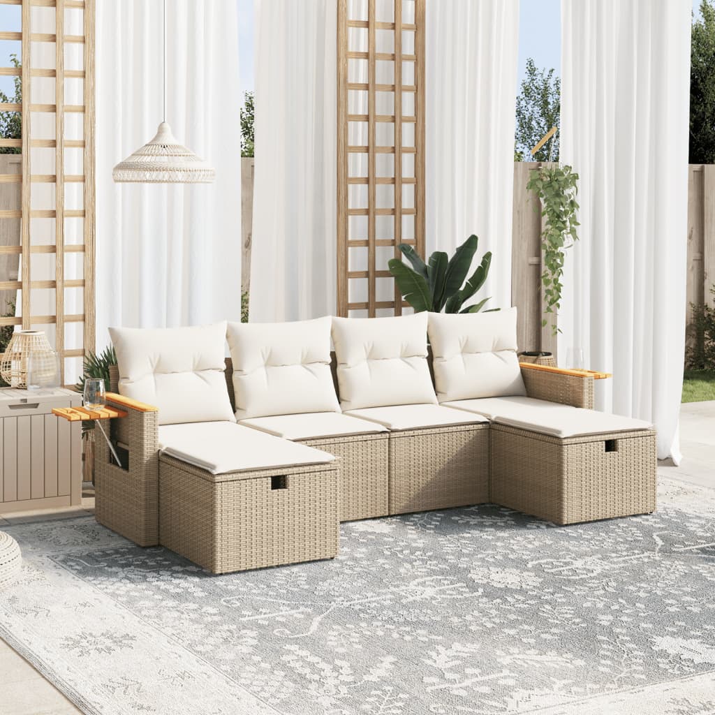 vidaXL 6-delige Loungeset met kussens poly rattan zwart
