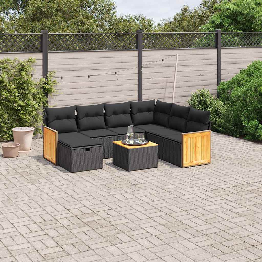 vidaXL 7-Piece Lounge Set with Cushions Poly Rattan Black