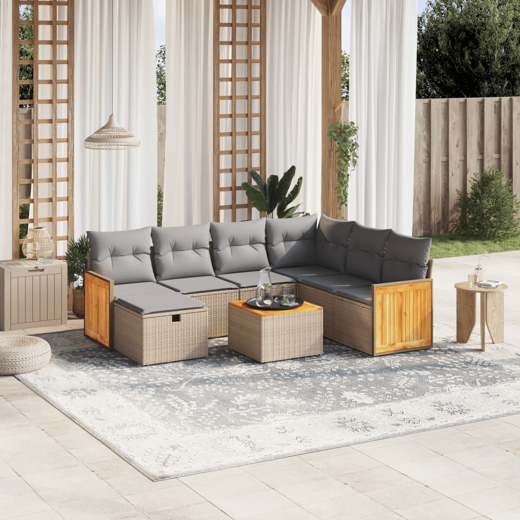 vidaXL 7-Piece Lounge Set with Cushions Poly Rattan Black