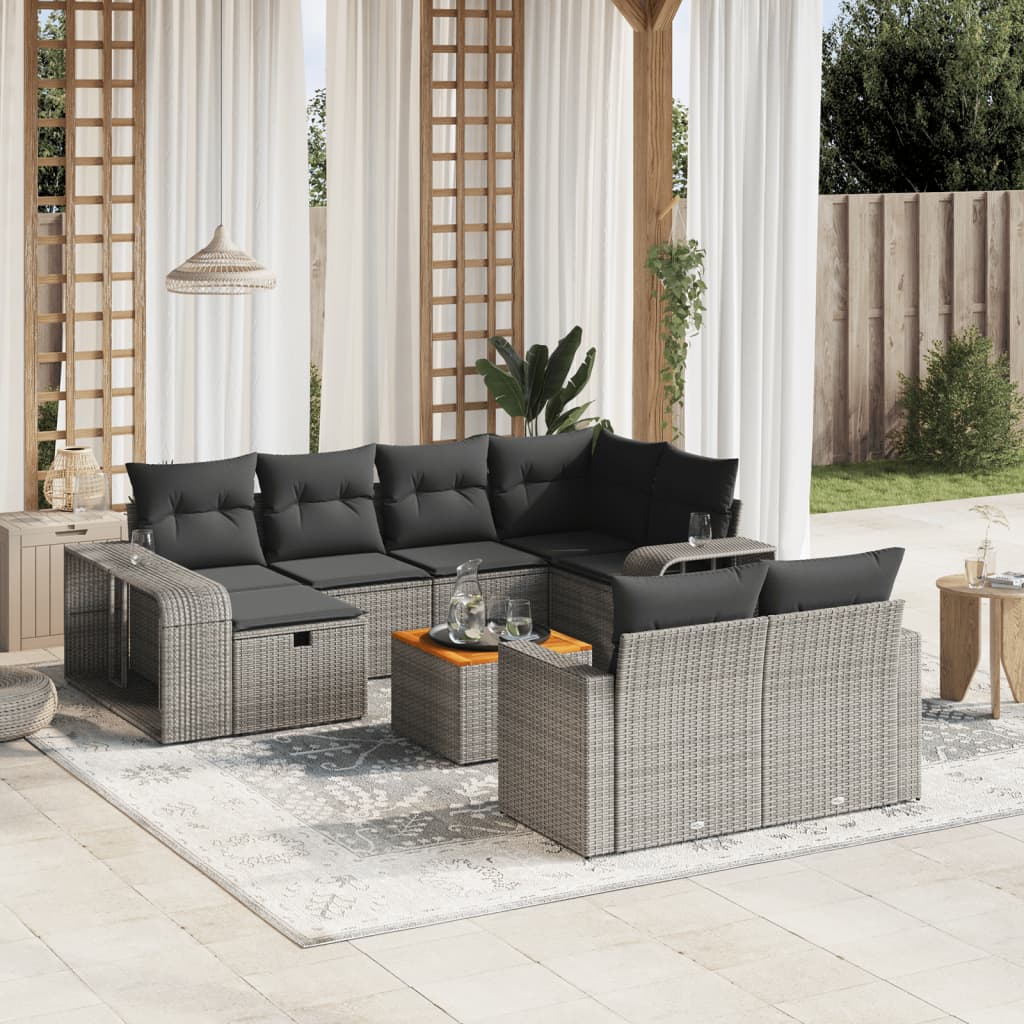 vidaXL 11-delige Loungeset met kussens poly rattan zwart