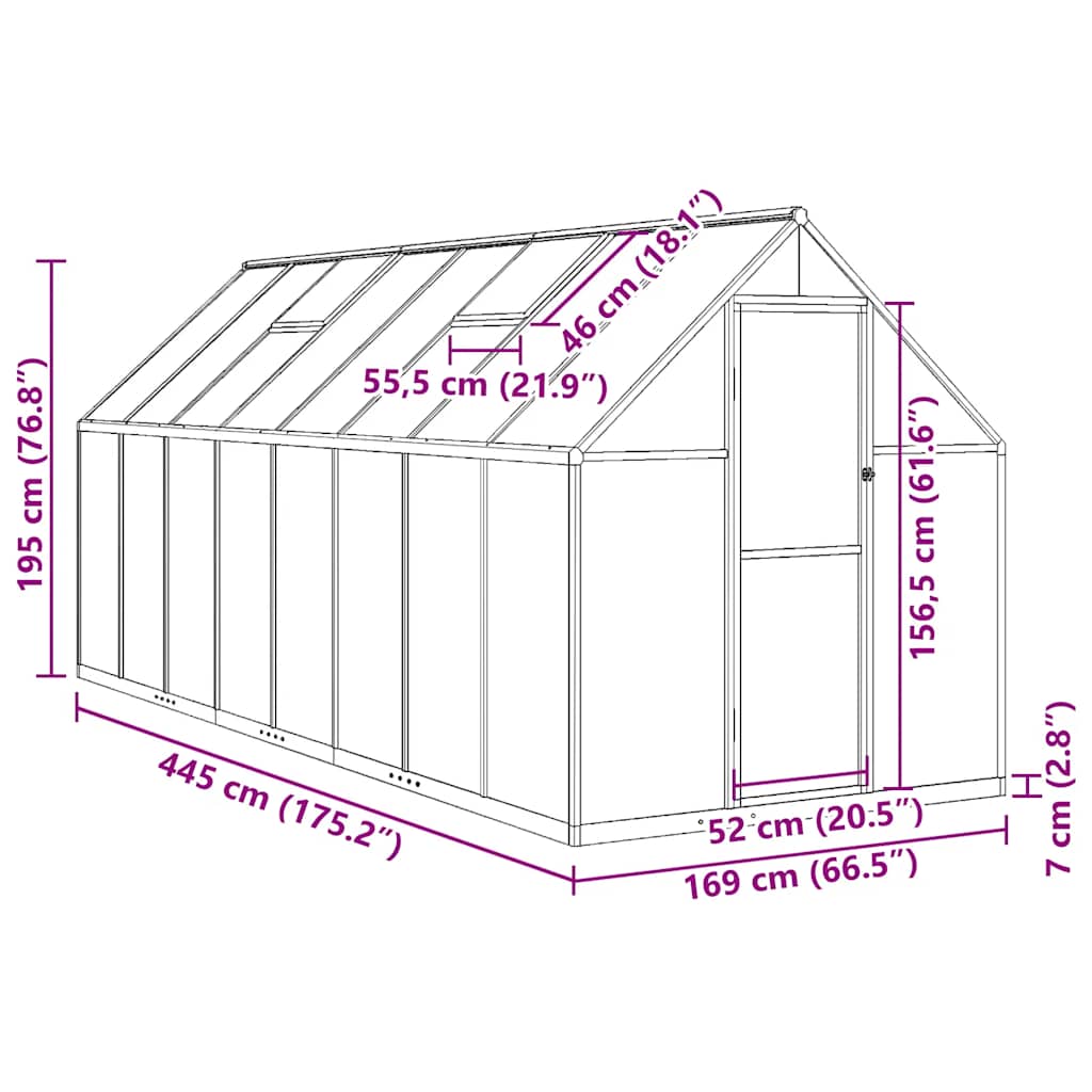 vidaXL Tuinkas met basisframe 224x169x202 cm aluminium zilverkleurig