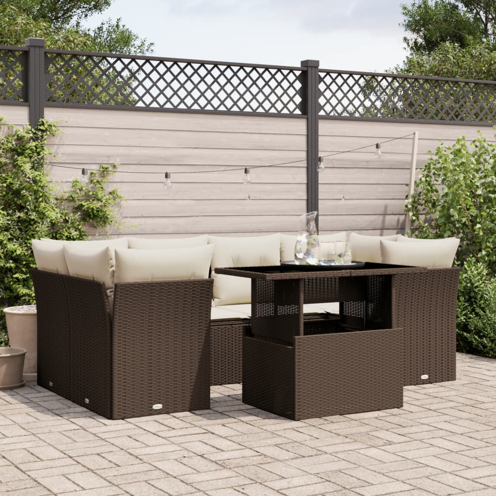 vidaXL 7-delige Loungeset met kussens poly rattan zwart