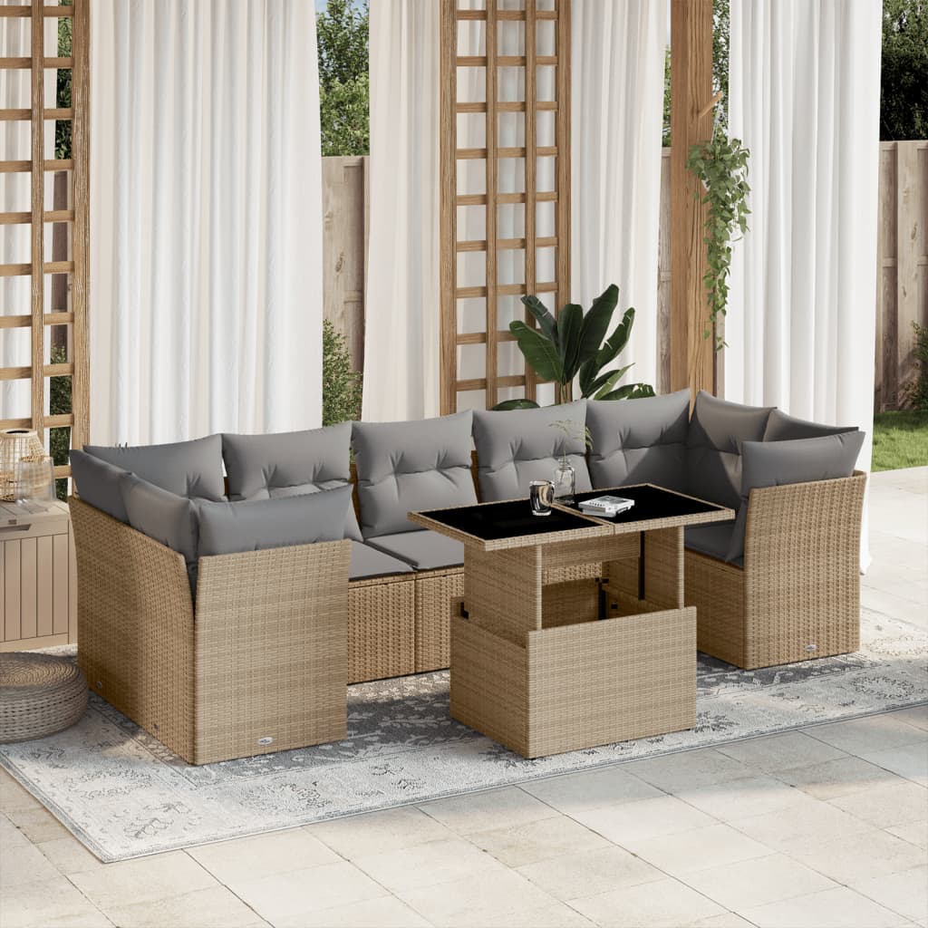 vidaXL 8-delige Loungeset met kussens poly rattan zwart
