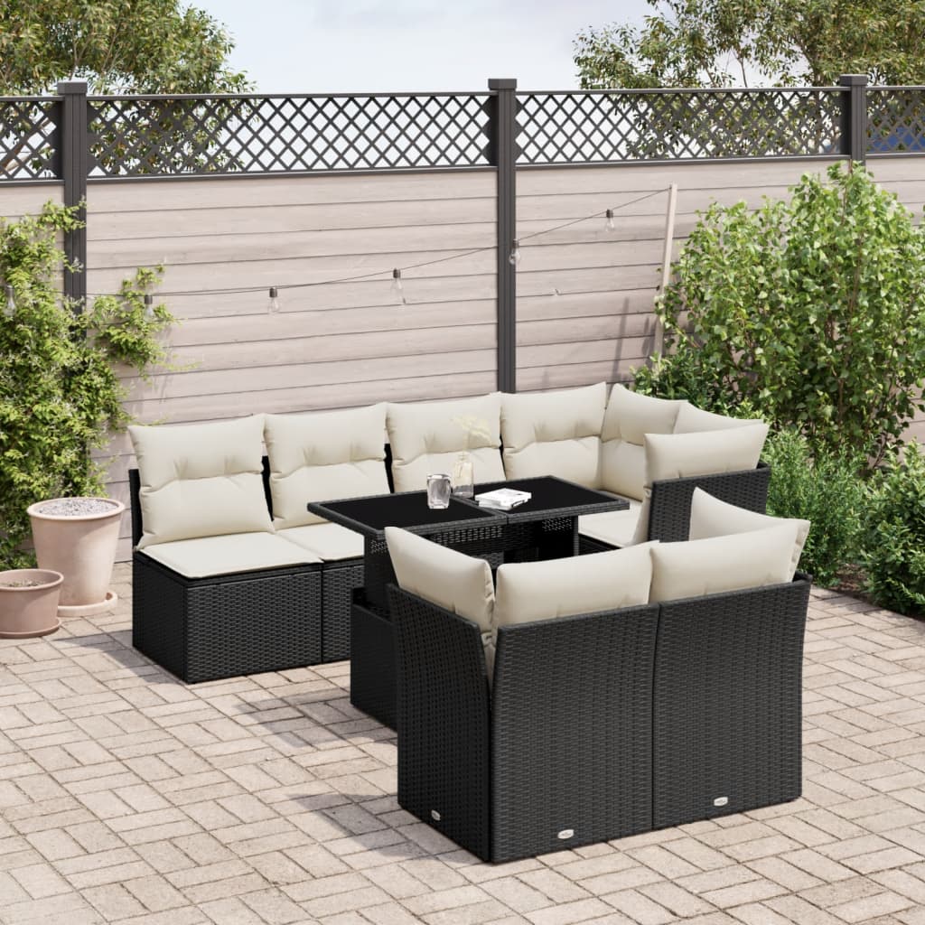 vidaXL 8-delige Loungeset met kussens poly rattan zwart