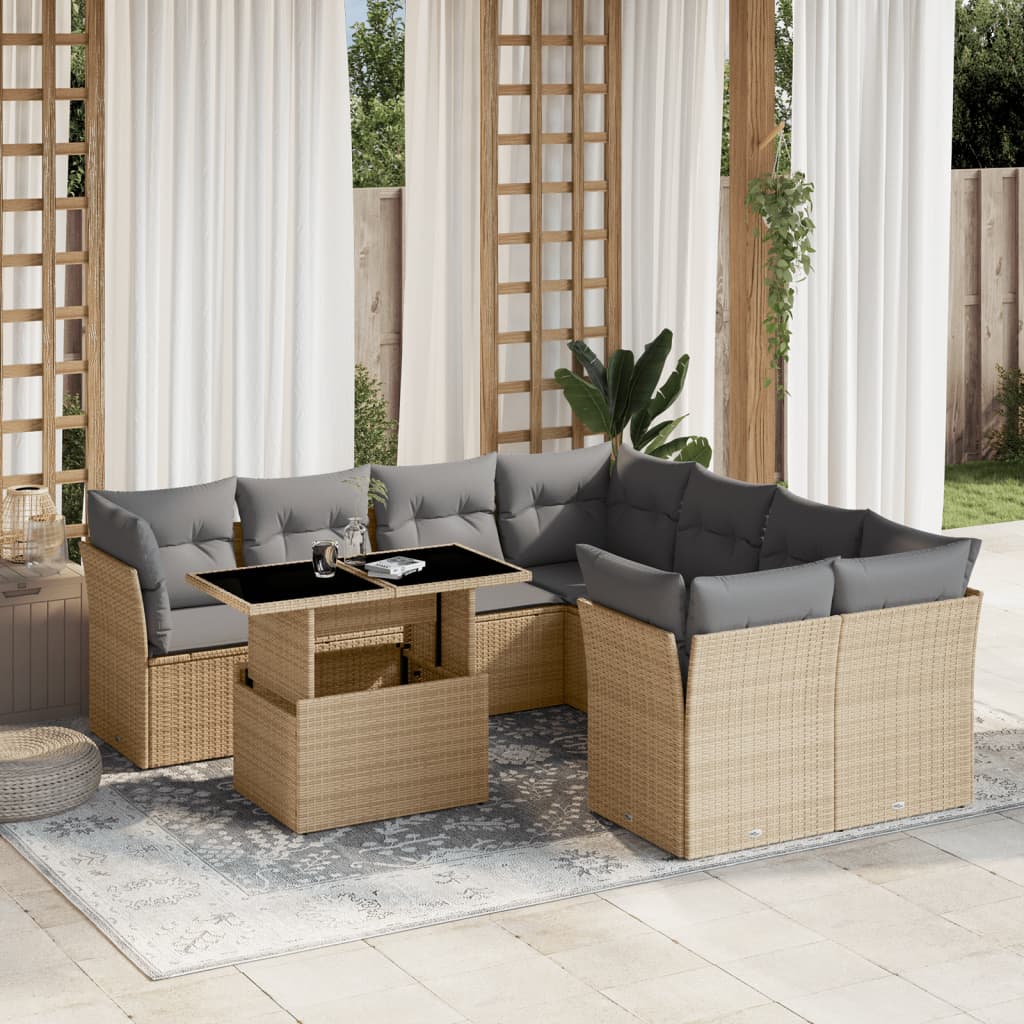 vidaXL 9-delige Loungeset met kussens poly rattan zwart