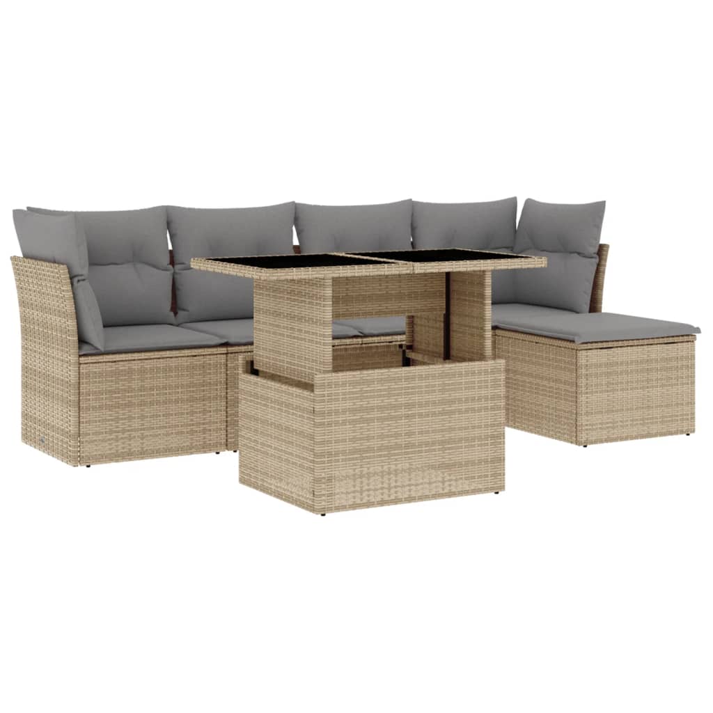 vidaXL 6-delige Loungeset met kussens poly rattan zwart