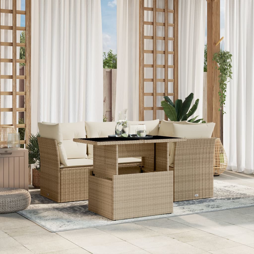 vidaXL 5-delige Loungeset met kussens poly rattan zwart