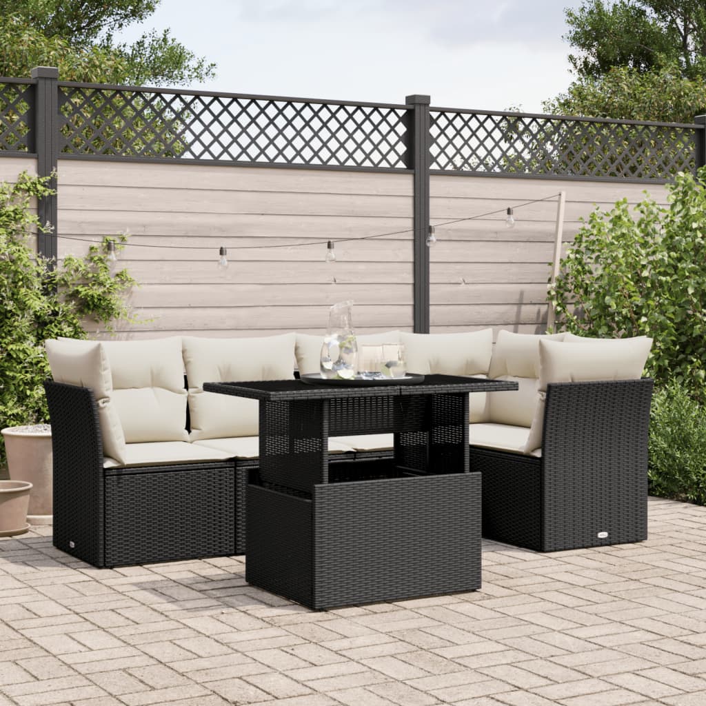 vidaXL 6-delige Loungeset met kussens poly rattan zwart